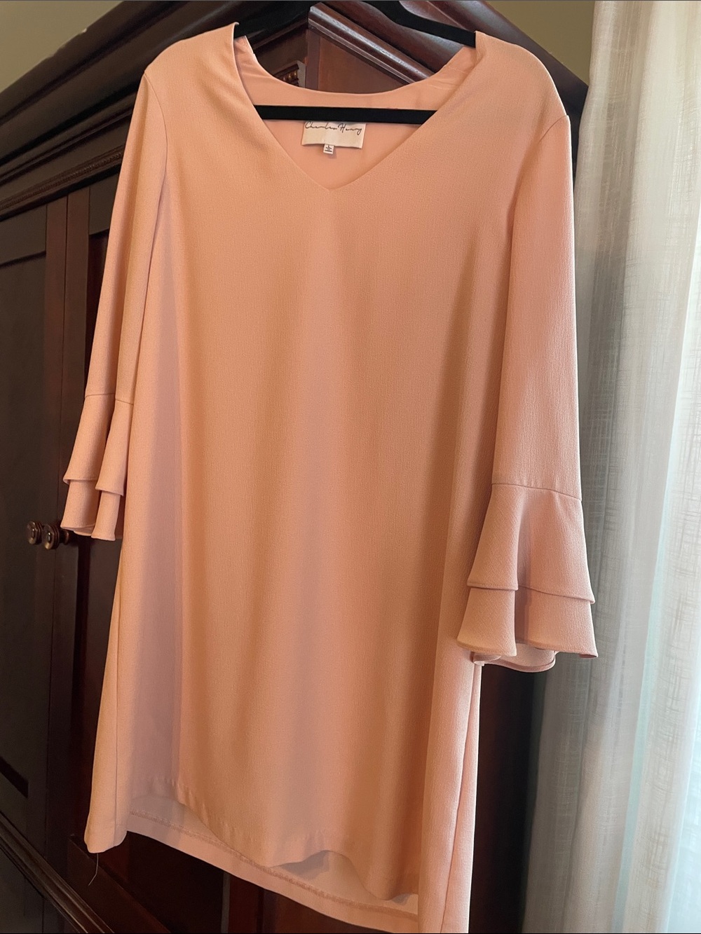Charles Henry Blush Pink V-Neck Tunic with Tiered Ruffle Sleeves